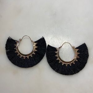 Black and gold boho fringe earrings